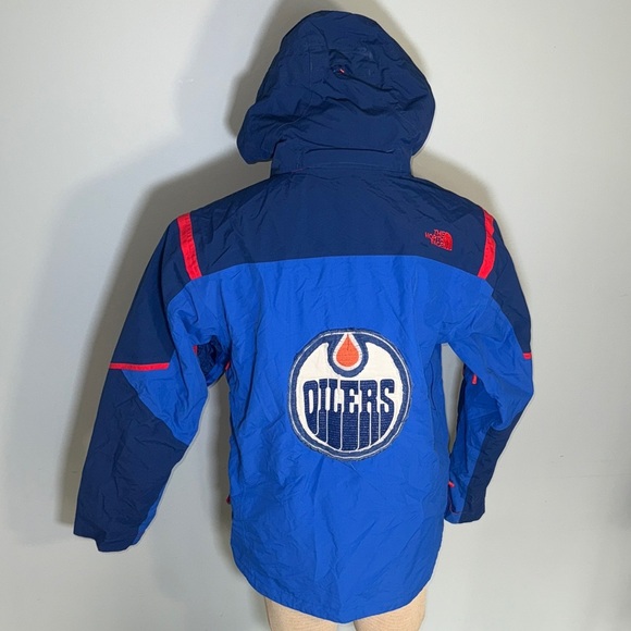 The North Face Edmonton Oilers Stitch On Blue and Red Performance Jacket - Picture 1 of 9